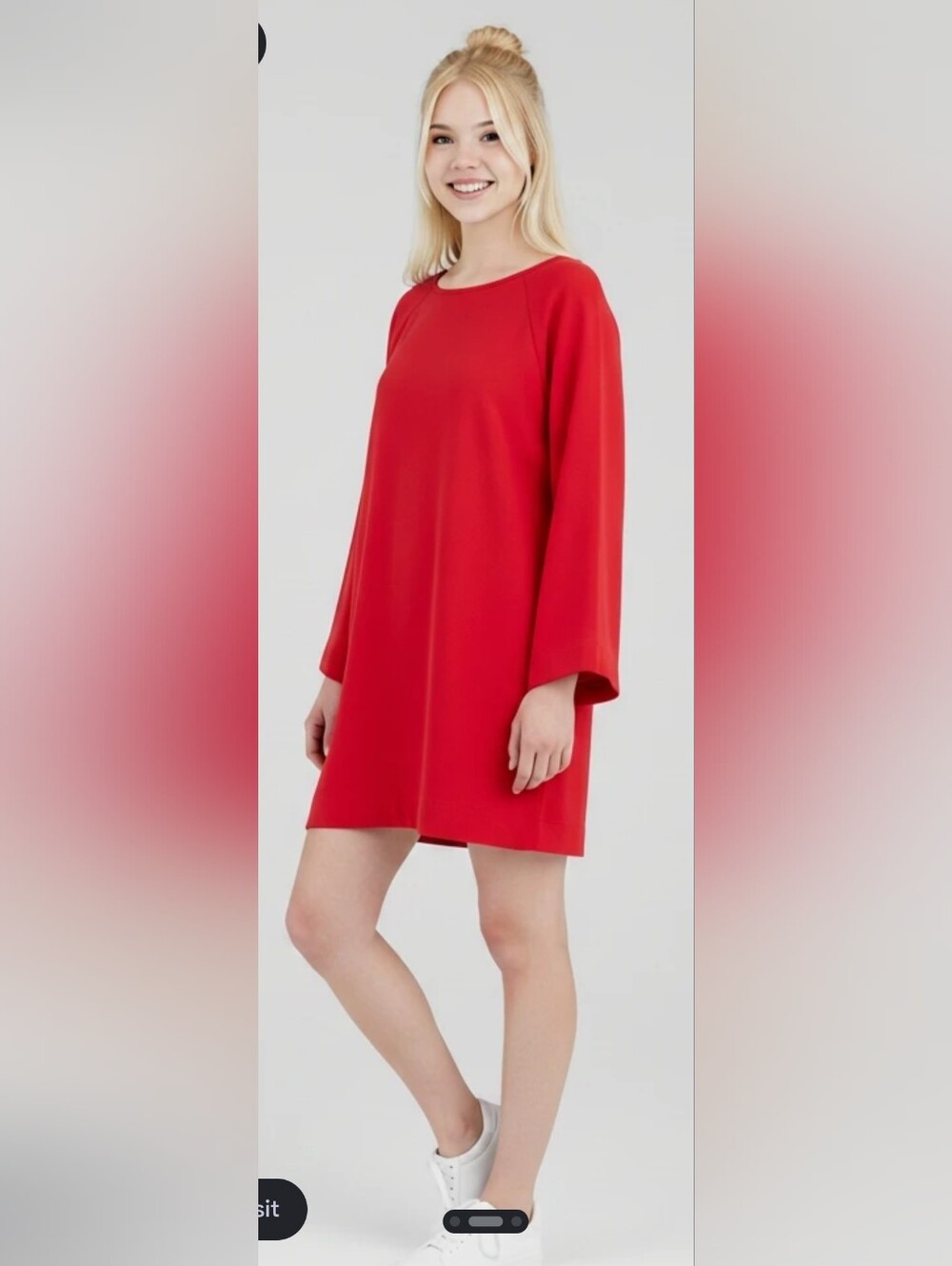 H&M Red Long-Sleeve Shift Dress